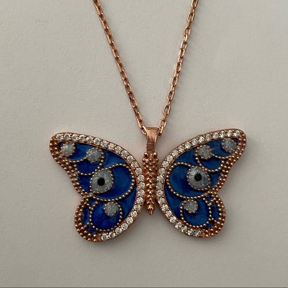 🦋 925 Silver butterfly blue evil eye cz necklace - Picture 5 of 6